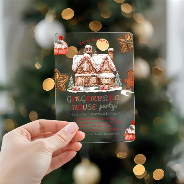 Colourful Gingerbread House Birthday Party Acrylic Acrylic Invitations (Creator Uploaded)