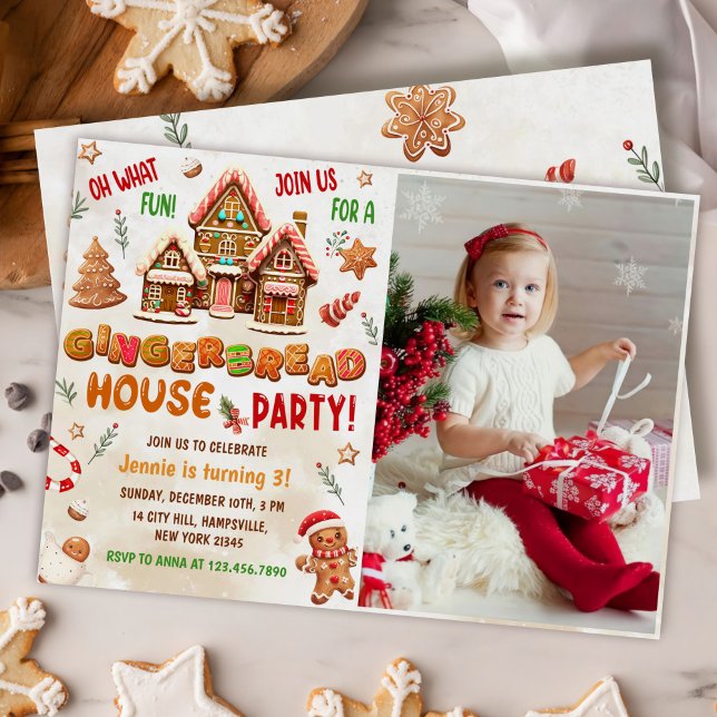 Colourful Gingerbread House Birthday Party Photo Invitation (Creator Uploaded)