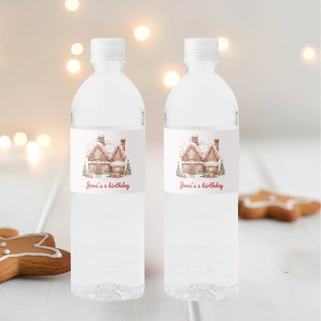 Colourful Gingerbread House Birthday  Water Bottle Label (Creator Uploaded)