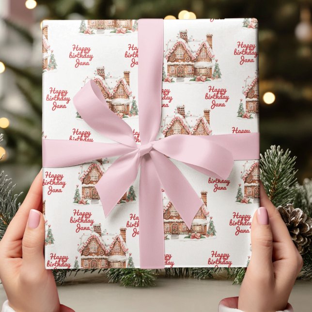 Colourful Gingerbread House Happy Birthday  Wrapping Paper (Creator Uploaded)