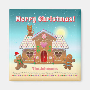 Colourful Gingerbread House With A Cat On The Roof Magnet