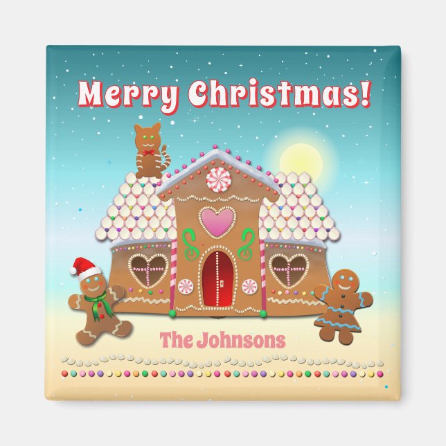 Colourful Gingerbread House With A Cat On The Roof Magnet (Front)