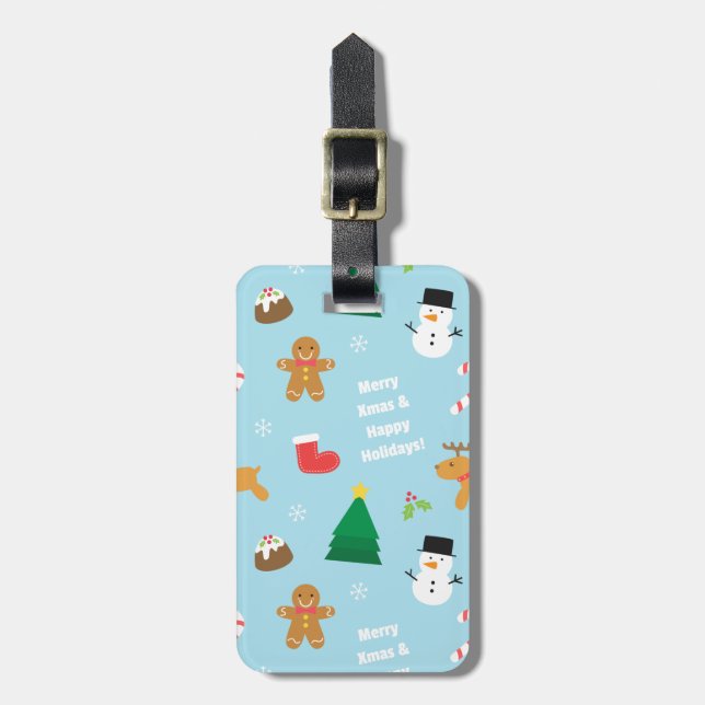Colourful Gingerbread Snowman Christmas Pattern Luggage Tag (Front Vertical)