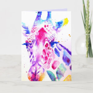 Colourful Giraffe Animal Watercolour Birthday Card