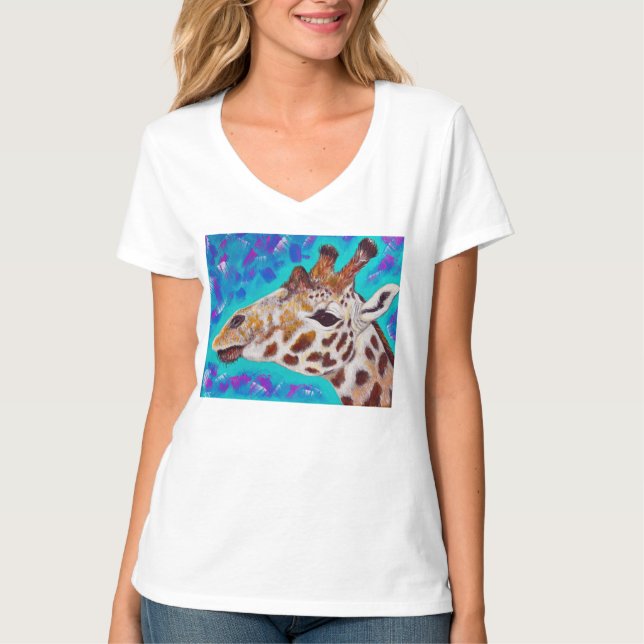 Colourful Giraffe Painting T-Shirt (Front)