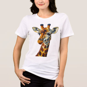 Colourful Giraffe Portrait Oil Painting Art Tri-Blend Shirt