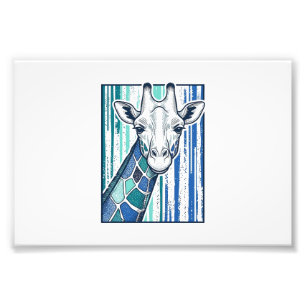 Colourful Giraffe Portrait Vintage Engraving Vecto Photo Print