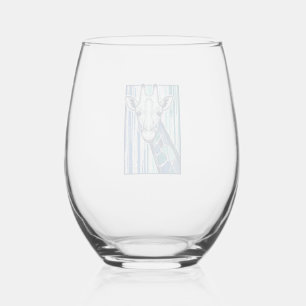 Colourful Giraffe Portrait Vintage Engraving Vecto Stemless Wine Glass