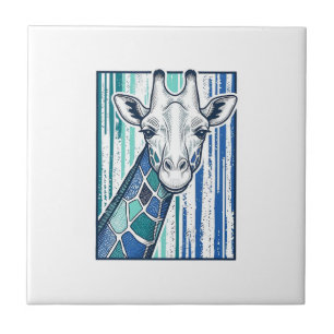 Colourful Giraffe Portrait Vintage Engraving Vecto Tile
