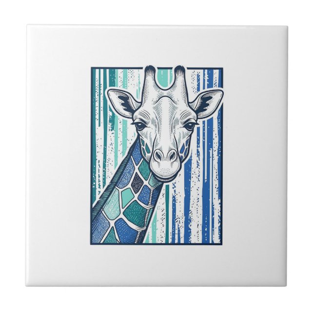 Colourful Giraffe Portrait Vintage Engraving Vecto Tile (Front)