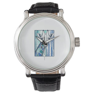 Colourful Giraffe Portrait Vintage Engraving Vecto Watch