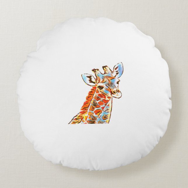 Colourful giraffe round pillow (Front)