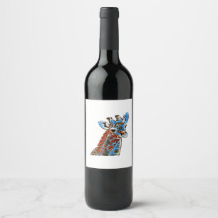 Colourful giraffe wine label