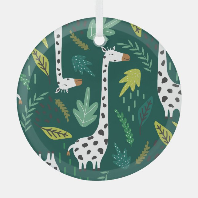 Colourful Giraffes: Decorative Animal Pattern. Glass Tree Decoration (Front)