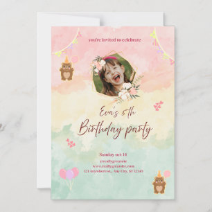 Colourful Girl’s 5th Birthday Invitation Design 