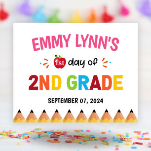 Colourful Girls First Day Of School 2nd Grade Poster