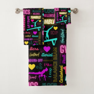 Colourful Girls Gymnastics Glossary Typography Bath Towel Set