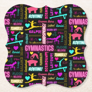 Colourful Girls Gymnastics Glossary Typography Paper Coaster