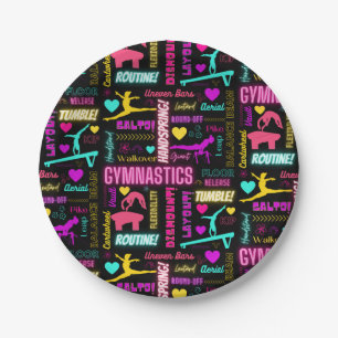 Colourful Girls Gymnastics Glossary Typography Paper Plate