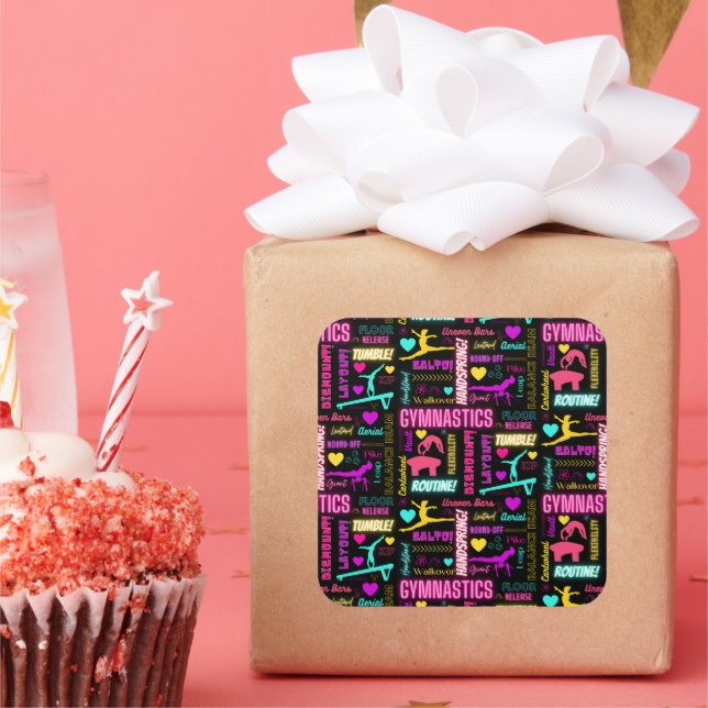 Colourful Girls Gymnastics Glossary Typography     Square Sticker (Party)