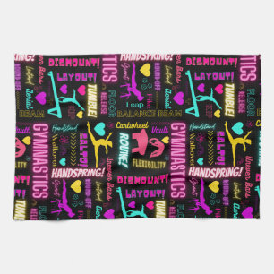 Colourful Girls Gymnastics Glossary Typography   Tea Towel