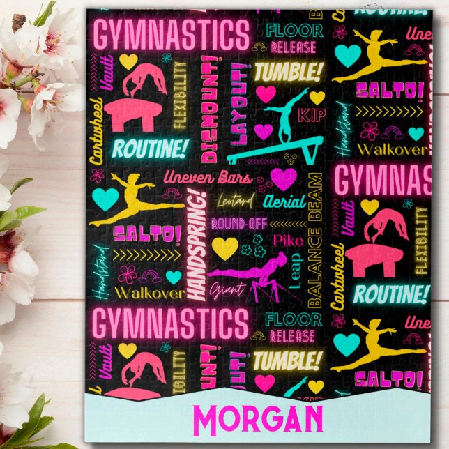 Colourful Girls Gymnastics Terms Pattern Custom Jigsaw Puzzle (Creator Uploaded)