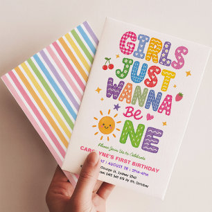 Colourful Girls Just Wanna Be One 1st Birthday Invitation