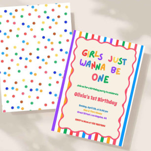 Colourful Girls Just Wanna Be One Birthday Invitation