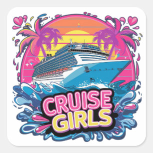 Colourful Girls Trip Cruise Caribbean Squad Square Sticker