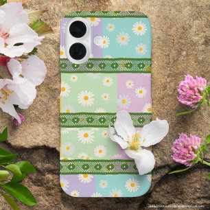 Colourful girly daisy pattern Green Blue Pink Lace iPhone 16 Case