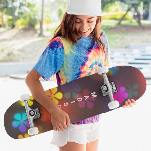 Colourful Girly Floral Custom Personalised Name Skateboard