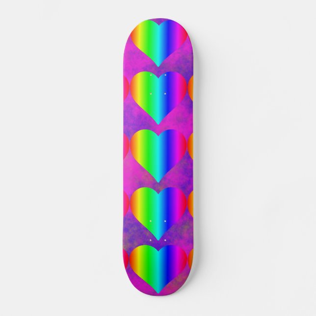 Colourful Girly Rainbow Hearts Fun Teen Pattern Skateboard (Front)