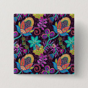 Colourful Glass Beads Look Retro Floral Design 15 Cm Square Badge
