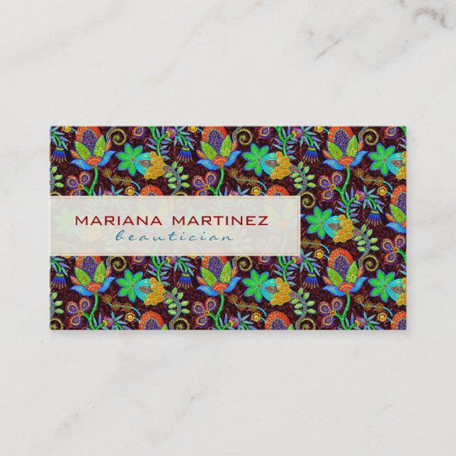 Colourful Glass Beads Look Retro Floral Design 2 Business Card (Front)