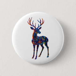 Colourful Glass Deer Art – Unique Modern Wildlife 6 Cm Round Badge