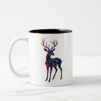 Colourful Glass Deer Art – Unique Modern Wildlife Two-Tone Coffee Mug