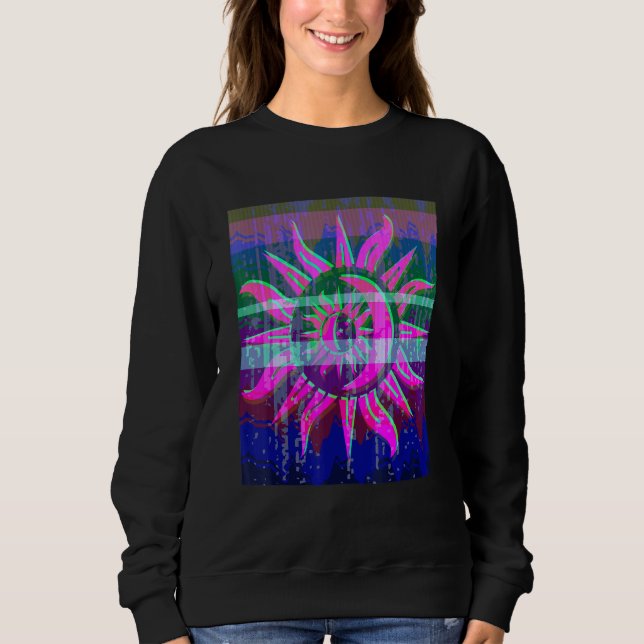 Colourful Glitched Sun Noise Vaporwave Sweatshirt (Front)