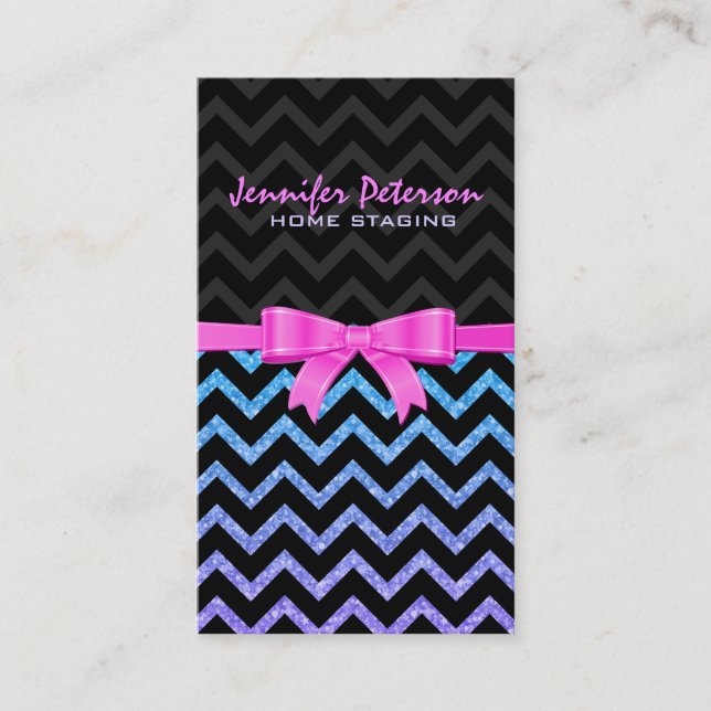 Colourful Glitter Black Zigzag Chevron Pattern 2 Business Card (Front)