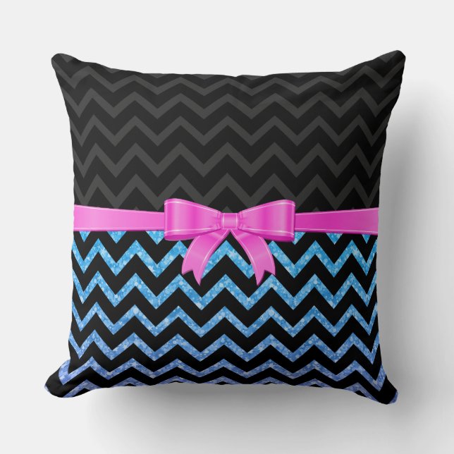 Colourful Glitter Black Zigzag Chevron Pattern Cushion (Front)