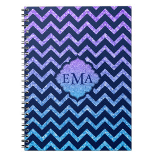 Colourful Glitter Blue Chevron Zigzag Pattern Spiral Notebook