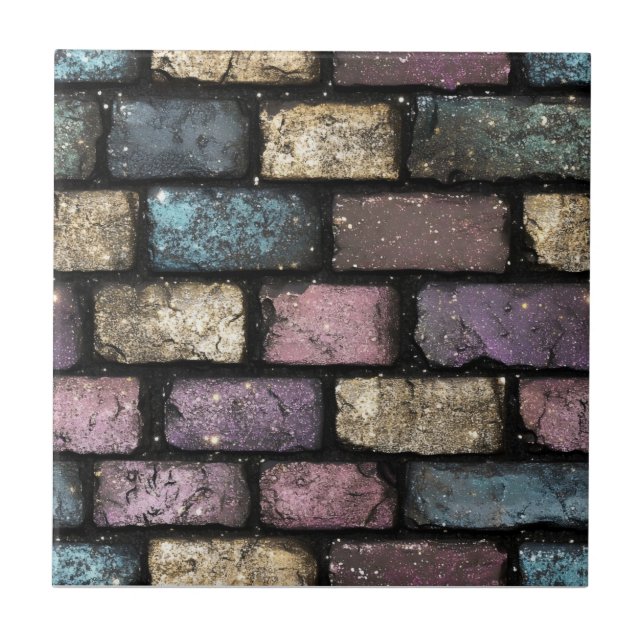 Colourful Glitter Brick Pattern Tile (Front)