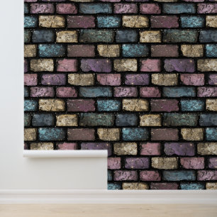 Colourful Glitter Brick Pattern Wallpaper