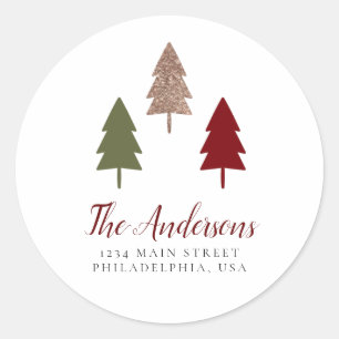 Colourful Glitter Christmas Tree New Address Classic Round Sticker