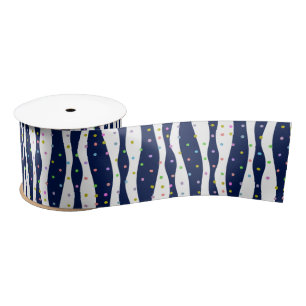 Colourful Glitter Dots Blue Zebra Stripes Satin Ribbon
