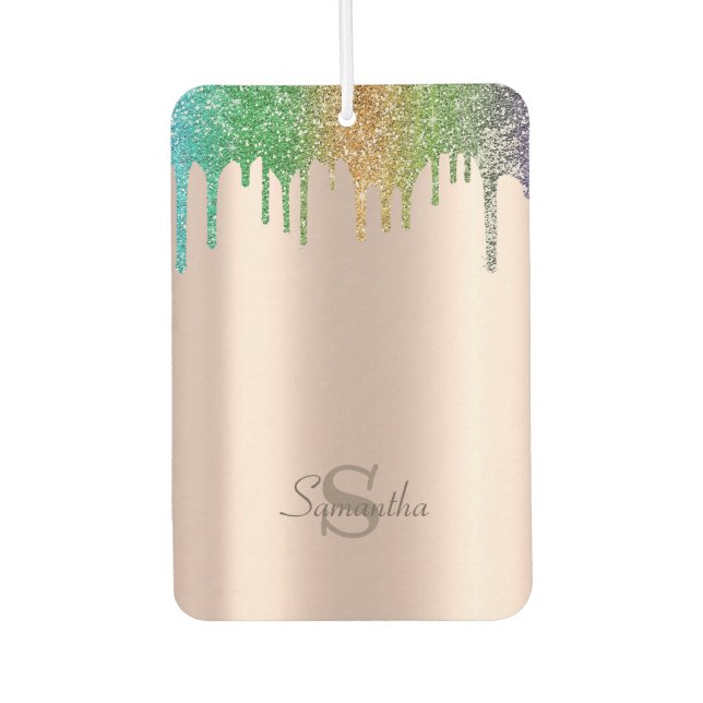 Colourful Glitter Drips, Monogram Car Air Freshener (Front)
