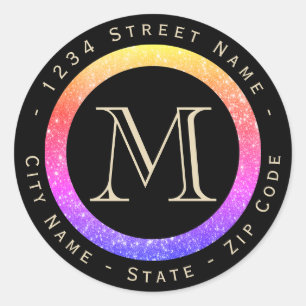 Colourful Glitter Monogram Return Address Label