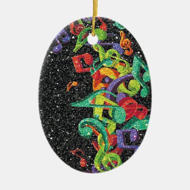 colourful glitter music notes and black effects ceramic tree decoration (Front)