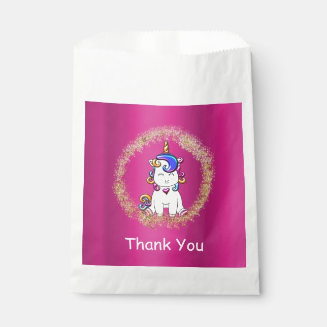 Colourful Glitter Pink Unicorn Birthday Favour Bags (Front)
