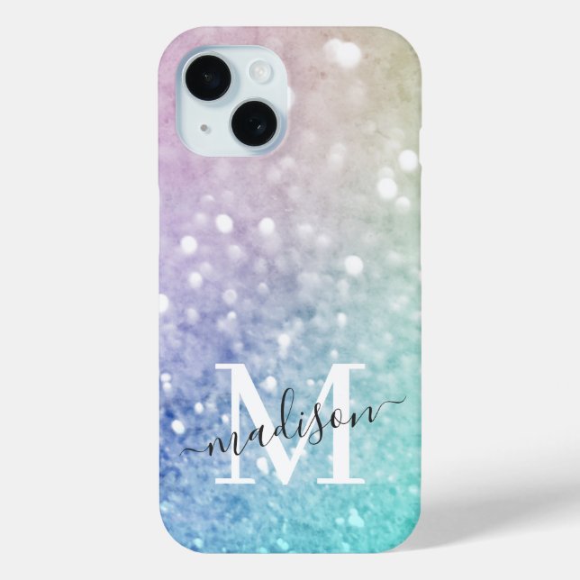 Colourful Glitter Pretty Bokeh Monogrammed Case-Mate iPhone Case (Back)