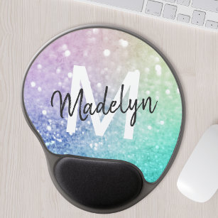 Colourful Glitter Pretty Bokeh Monogrammed Gel Mouse Pad